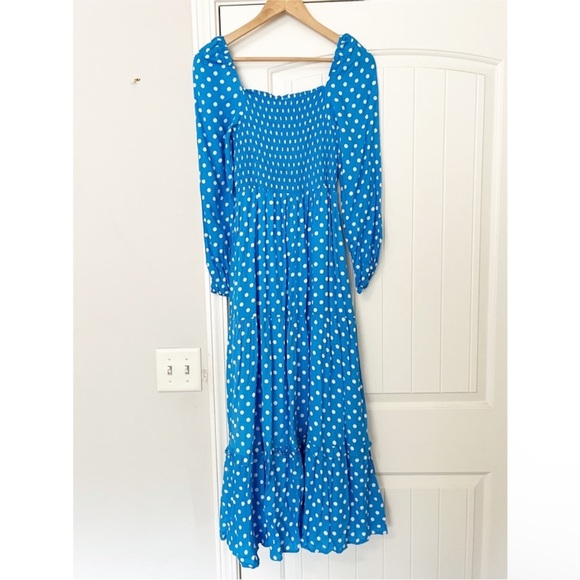 Anthropologie Dolan Laney Smocked Polka Dot Midi Casual Dress Blue size 2X - Picture 8 of 14